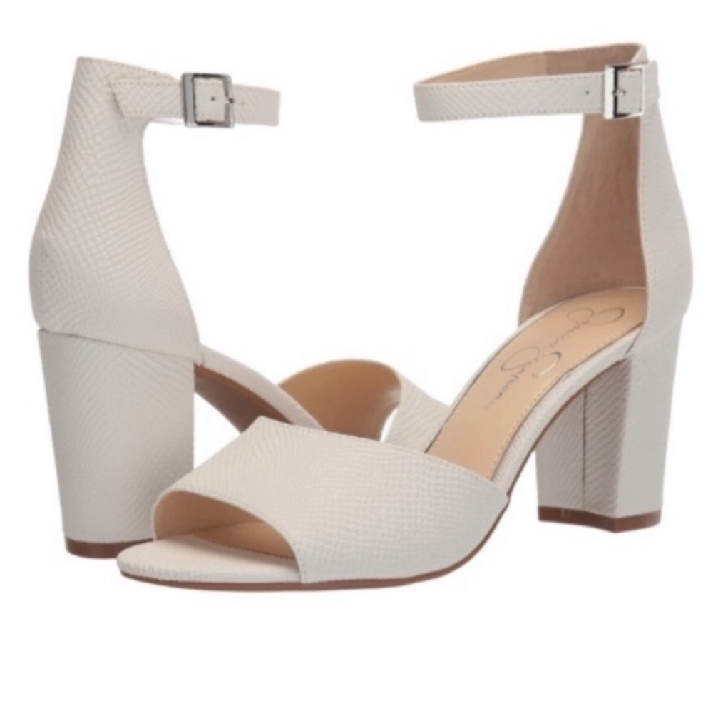 Jessica Simpson Sherron white ankle strap heeled sandals